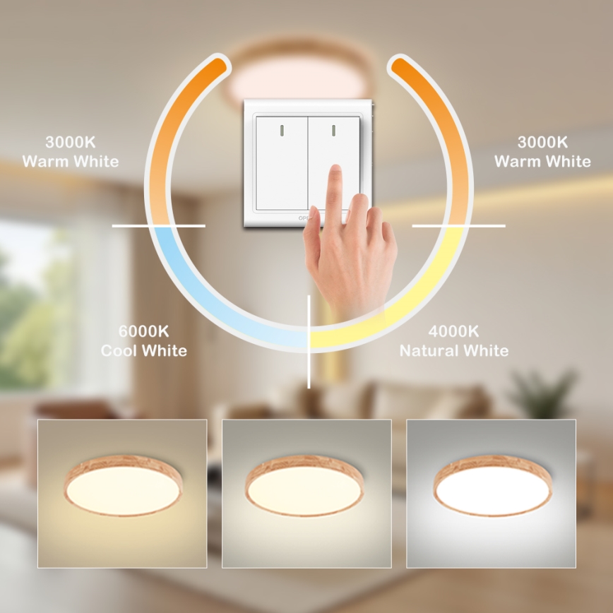 Brilagi - LED Deckenleuchte WOODROUND LED/30W/230V 3000/4000/6000K Ø 40 cm Holz CRI 90
