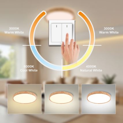 Brilagi - LED-Deckenleuchte WOODROUND LED/30W/230V 3000/4000/6000K Ø 40 cm Holz CRI 90
