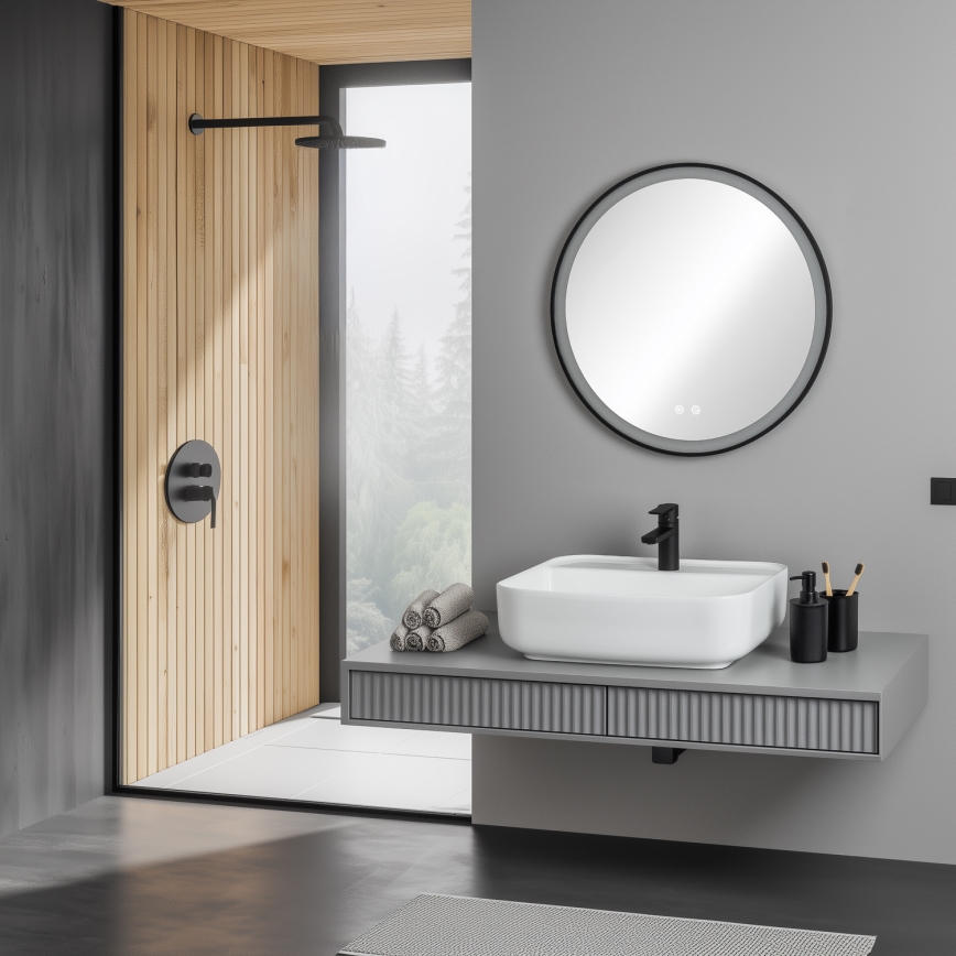 Brilagi - Dimmbarer beheizter Badezimmerspiegel mit Hintergrundbeleuchtung ALU PRO LED/18W/230V Ø 60 cm 3000/4000/6500K IP44 schwarz CRI 90