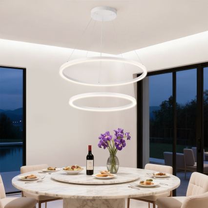 Brilagi - PORTOFINO LED, dimmbare Pendelleuchte mit Seilabhängung LED/98W/230V 3000-6000K Ø 80 cm weiß + Fernbedienung