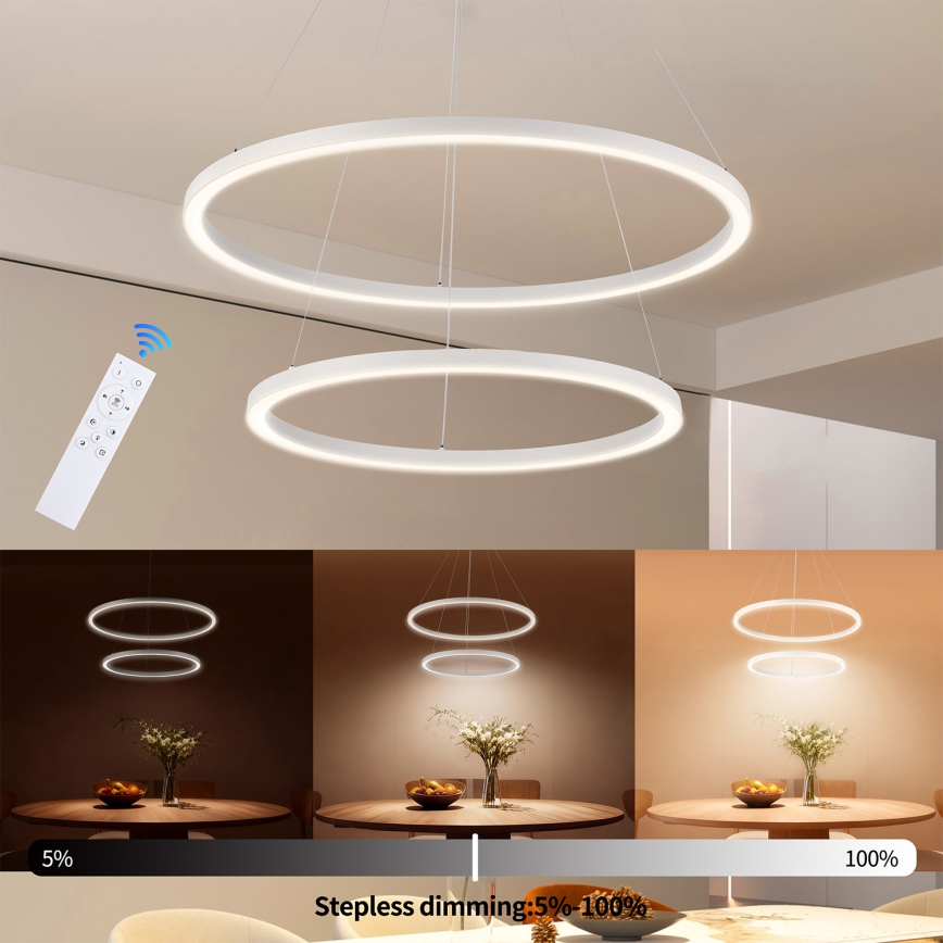 Brilagi - PORTOFINO LED, dimmbare Pendelleuchte mit Seilabhängung LED/98W/230V 3000-6000K Ø 80 cm weiß + Fernbedienung