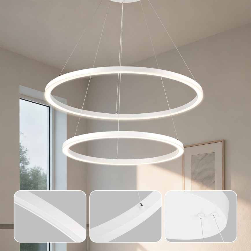 Brilagi - PORTOFINO LED, dimmbare Pendelleuchte mit Seilabhängung LED/98W/230V 3000-6000K Ø 80 cm weiß + Fernbedienung