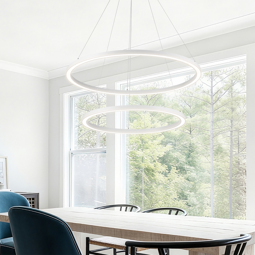 Brilagi - PORTOFINO LED, dimmbare Pendelleuchte mit Seilabhängung LED/98W/230V 3000-6000K Ø 80 cm weiß + Fernbedienung