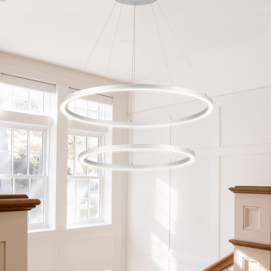 Brilagi - PORTOFINO LED dimmbare Pendelleuchte mit Seilaufhängung, LED 98W, 230V, 3000–6000K, Ø 80 cm, silber + Fernbedienung