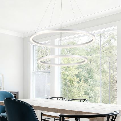 Brilagi - PORTOFINO LED dimmbare Pendelleuchte mit Seilaufhängung, LED 98W, 230V, 3000–6000K, Ø 80 cm, silber + Fernbedienung