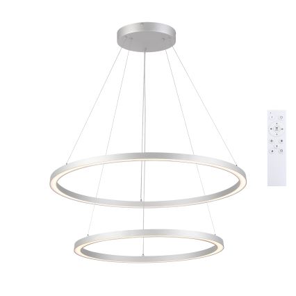 Brilagi - PORTOFINO LED dimmbare Pendelleuchte mit Seilaufhängung, LED 98W, 230V, 3000–6000K, Ø 80 cm, silber + Fernbedienung