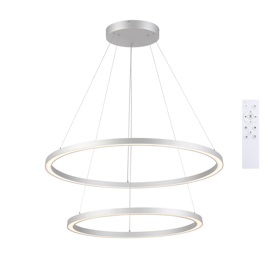 Brilagi - PORTOFINO LED dimmbare Pendelleuchte mit Seilaufhängung, LED 98W, 230V, 3000–6000K, Ø 80 cm, silber + Fernbedienung