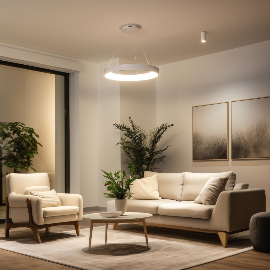 Brilagi - LED-dimmbare Pendelleuchte mit Seilaufhängung FALCON II LED/99W/230V 3000-6500K Ø 60 cm weiß + Fernbedienung