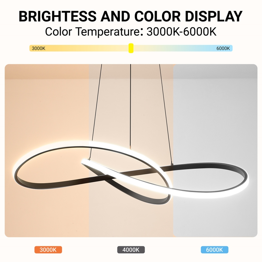 Brilagi - LED-dimmbare Pendelleuchte mit Kabelaufhängung INFINITY LED/80W/230V 3000-6000K 80x80 cm schwarz + Fernbedienung