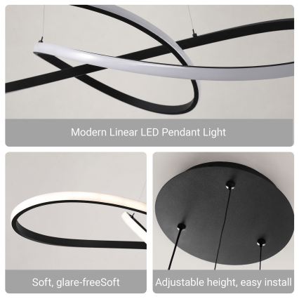 Brilagi - LED-dimmbare Pendelleuchte mit Kabelaufhängung INFINITY LED/80W/230V 3000-6000K 80x80 cm schwarz + Fernbedienung