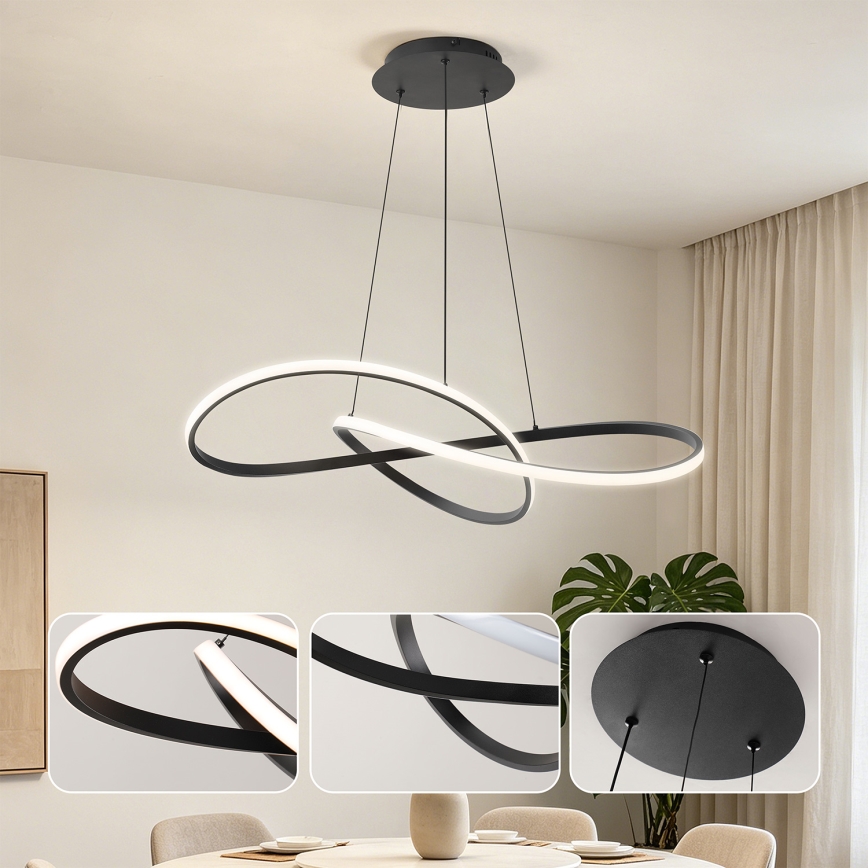 Brilagi - LED-dimmbare Pendelleuchte mit Kabelaufhängung INFINITY LED/80W/230V 3000-6000K 80x80 cm schwarz + Fernbedienung