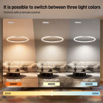 Brilagi - LED-dimmbare Pendelleuchte an Kabel PORTOFINO LED/60W/230V 3000–6000K Ø 80 cm silber + Fernbedienung