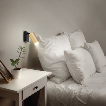 Brilagi - LED RGBW dimmbarer Wandspot mit Schalter SELE 1xGU10/4,8W/230V 3000K schwarz/gold + Fernbedienung