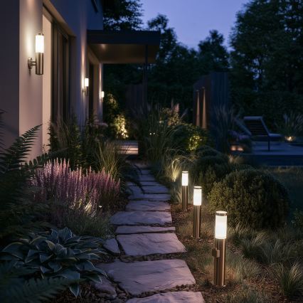 BRILAGI - LED-dimmbare Außenleuchte mit Steckdose ELIA 1xE27/6W/230V 2700-6500K IP44 Wi-Fi 50 cm mattchrom