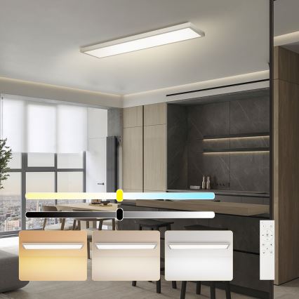 Brilagi - LED-dimmbare Badezimmer-Deckenleuchte FRAME SMART LED/50W/230V 120x30 cm 3000-6000K IP44 silber + Fernbedienung