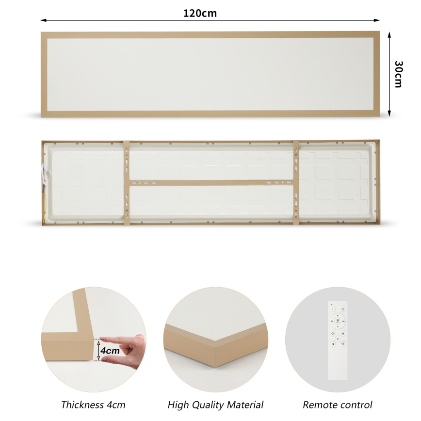 Brilagi - LED-dimmbare Badezimmer-Deckenleuchte FRAME SMART LED/50W/230V 120x30 cm 3000-6000K IP44 beige + Fernbedienung