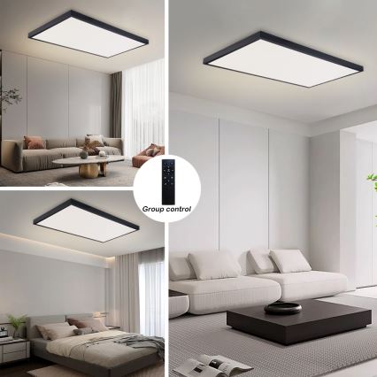 Brilagi - LED-dimmbare Badezimmer-Deckenleuchte FRAME SMART LED/96W/230V 120x60 cm 3000-6000K IP44 schwarz + Fernbedienung