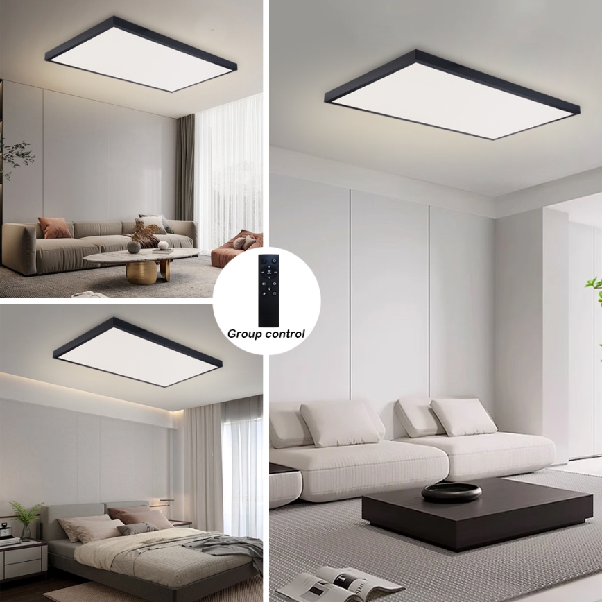 Brilagi - LED-dimmbare Badezimmer-Deckenleuchte FRAME SMART LED/96W/230V 120x60 cm 3000-6000K IP44 schwarz + Fernbedienung