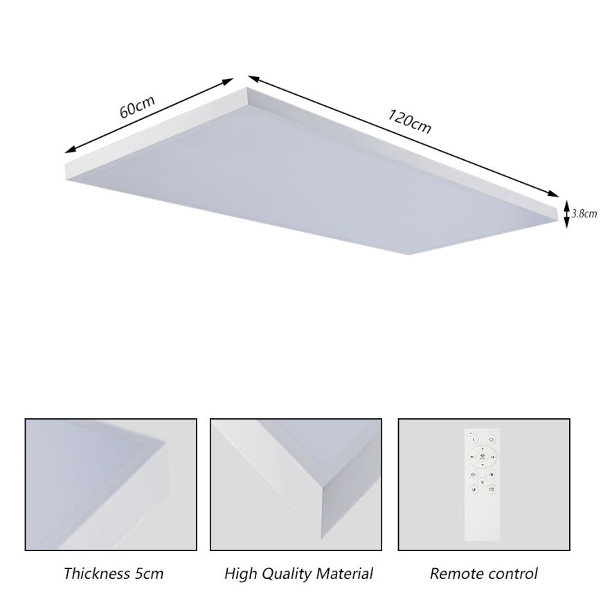Brilagi - Dimmbare LED-Badezimmer-Deckenleuchte FRAME SMART LED/96W/230V 120x60 cm 3000-6000K IP44 weiß + Fernbedienung