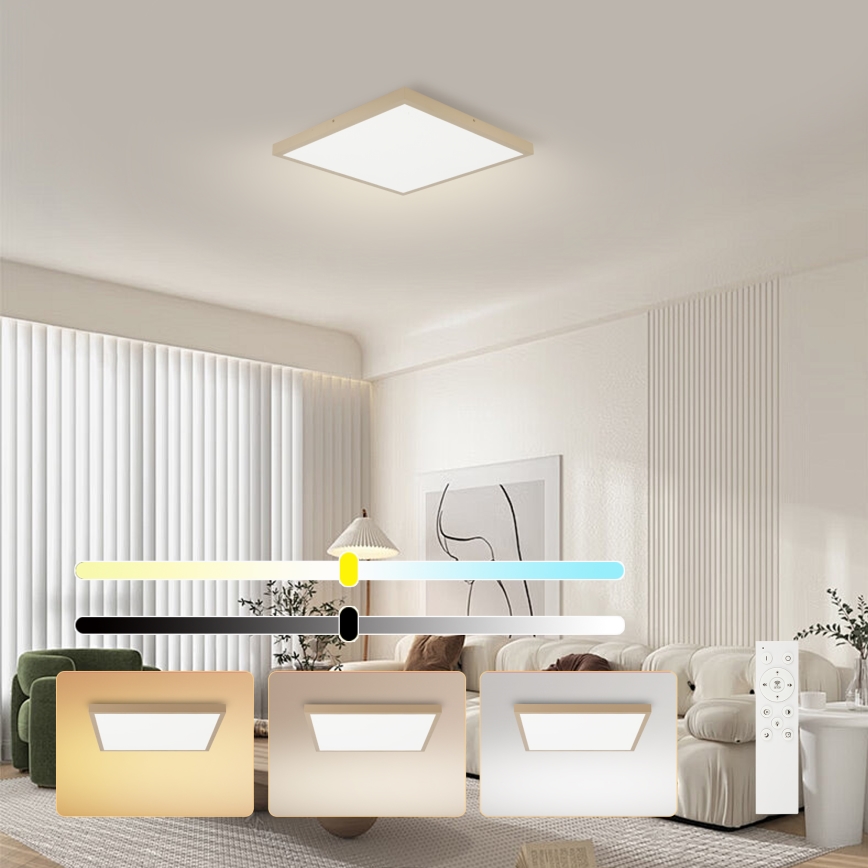 Brilagi - LED-dimmbare Badezimmer-Deckenleuchte FRAME SMART LED/50W/230V 60x60 cm 3000-6000K IP44 beige + Fernbedienung