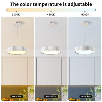 BRILAGI - LED-dimmbare Hängeleuchte mit Kabelaufhängung FALCON MODERN LED/30W/230V 3000–6000K Ø 40 cm weiß + Fernbedienung