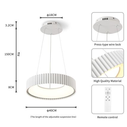 BRILAGI - LED-dimmbare Hängeleuchte mit Kabelaufhängung FALCON MODERN LED/30W/230V 3000–6000K Ø 40 cm weiß + Fernbedienung