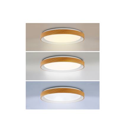 Brilagi - LED-dimmbare Deckenleuchte FLOCO LED/48W/230V Ø 40 cm Holzdekor/weiß + Fernbedienung