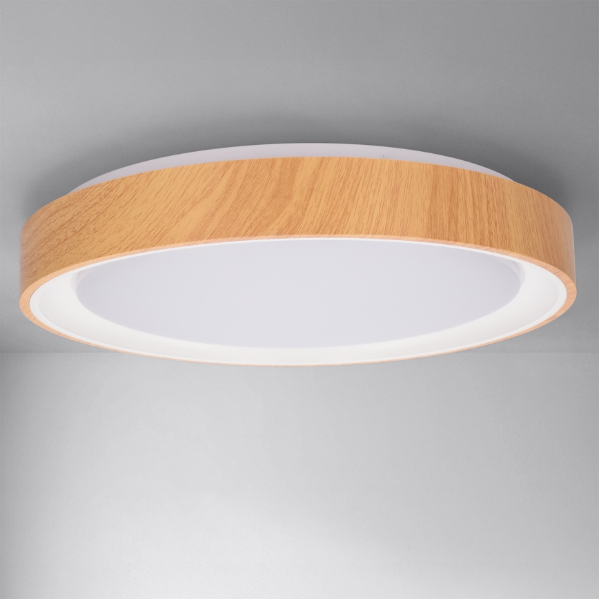 Brilagi - LED-dimmbare Deckenleuchte FLOCO LED/48W/230V Ø 40 cm Holzdekor/weiß + Fernbedienung