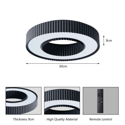 Brilagi - Dimmbare LED-Deckenleuchte LUMIX LED/48W/230V 3000–6000 K schwarz Ø 50 cm + Fernbedienung