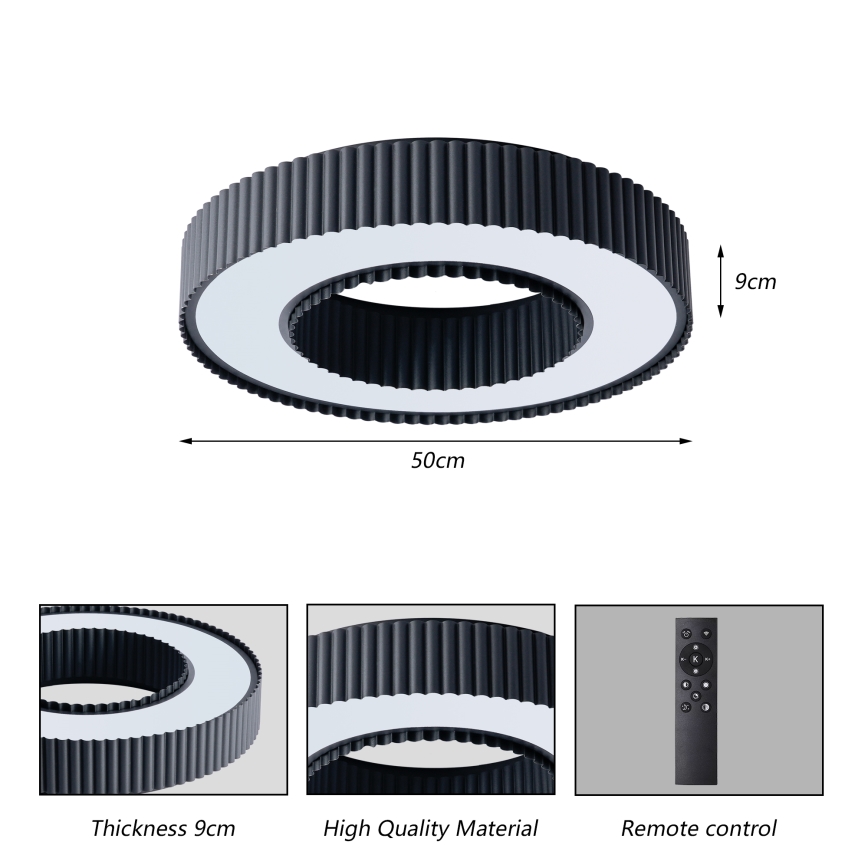 Brilagi - Dimmbare LED-Deckenleuchte LUMIX LED/48W/230V 3000–6000 K schwarz Ø 50 cm + Fernbedienung