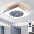 Brilagi - LED-dimmbare Deckenleuchte mit Ventilator LED/38W/230V 3000-6500K 3000-6500K 50x50 cm weiß/Eiche + Fernbedienung