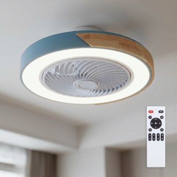 Brilagi - LED-dimmbare Deckenleuchte mit Ventilator LED/38W/230V 3000-6500K Ø 50 cm blau/Eiche + Fernbedienung