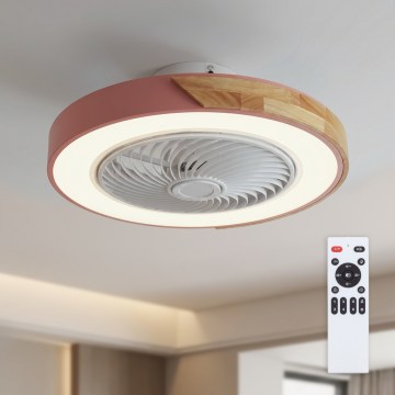 Brilagi - LED-dimmbare Deckenleuchte mit Ventilator LED/38W/230V 3000-6500K Ø 50 cm rosa/Eiche + Fernbedienung