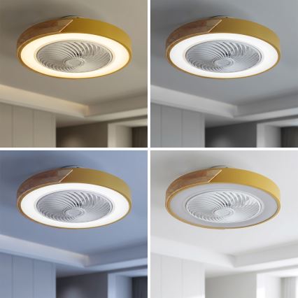 Brilagi - LED-dimmbare Deckenleuchte mit Ventilator LED/38W/230V 3000-6500K 3000-6500K Ø 50 cm Gold/Eiche + Fernbedienung