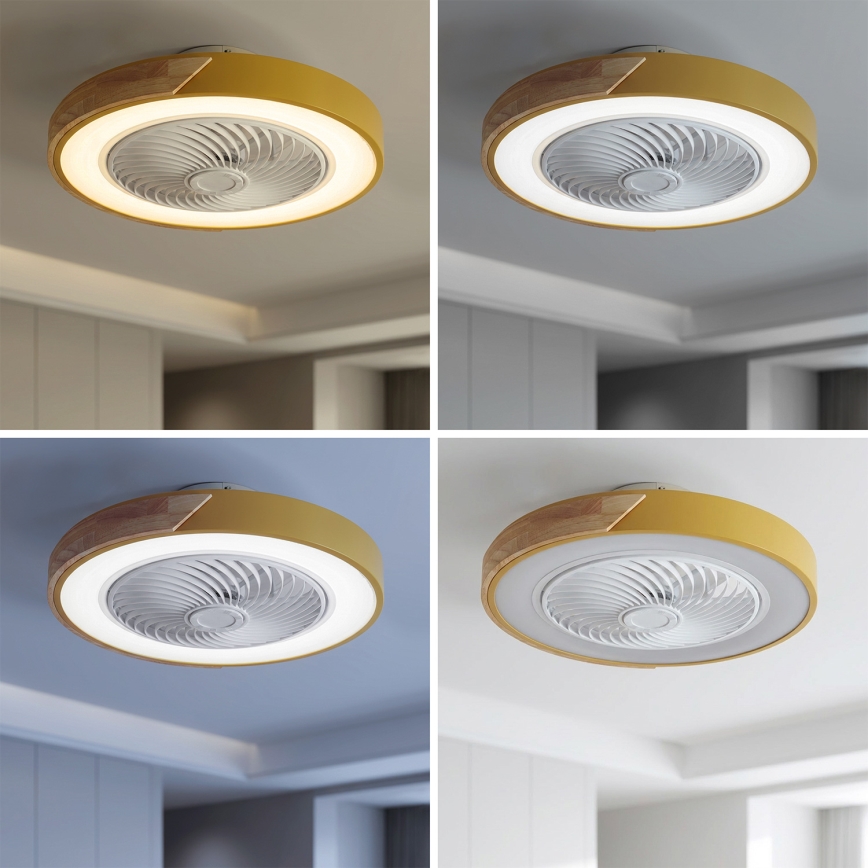 Brilagi - LED-dimmbare Deckenleuchte mit Ventilator LED/38W/230V 3000-6500K 3000-6500K Ø 50 cm Gold/Eiche + Fernbedienung