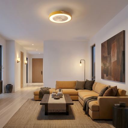Brilagi - LED-dimmbare Deckenleuchte mit Ventilator LED/38W/230V 3000-6500K 3000-6500K Ø 50 cm Gold/Eiche + Fernbedienung