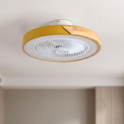 Brilagi - LED-dimmbare Deckenleuchte mit Ventilator LED/38W/230V 3000-6500K 3000-6500K Ø 50 cm Gold/Eiche + Fernbedienung