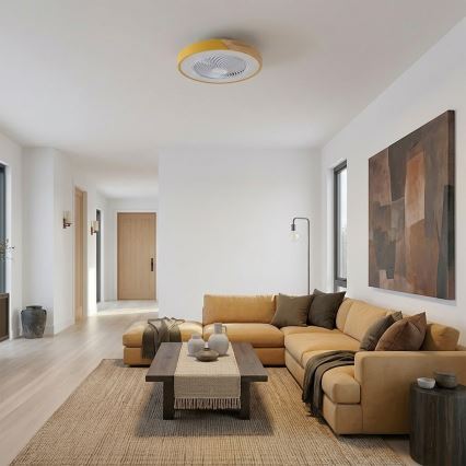 Brilagi - LED-dimmbare Deckenleuchte mit Ventilator LED/38W/230V 3000-6500K 3000-6500K Ø 50 cm Gold/Eiche + Fernbedienung