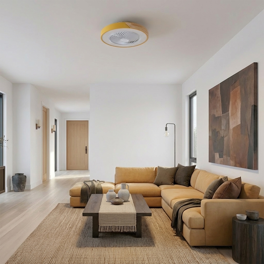 Brilagi - LED-dimmbare Deckenleuchte mit Ventilator LED/38W/230V 3000-6500K 3000-6500K Ø 50 cm Gold/Eiche + Fernbedienung