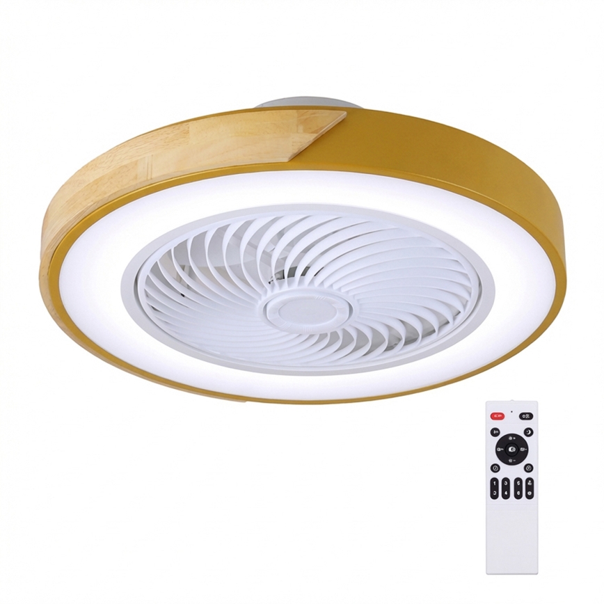 Brilagi - LED-dimmbare Deckenleuchte mit Ventilator LED/38W/230V 3000-6500K 3000-6500K Ø 50 cm Gold/Eiche + Fernbedienung