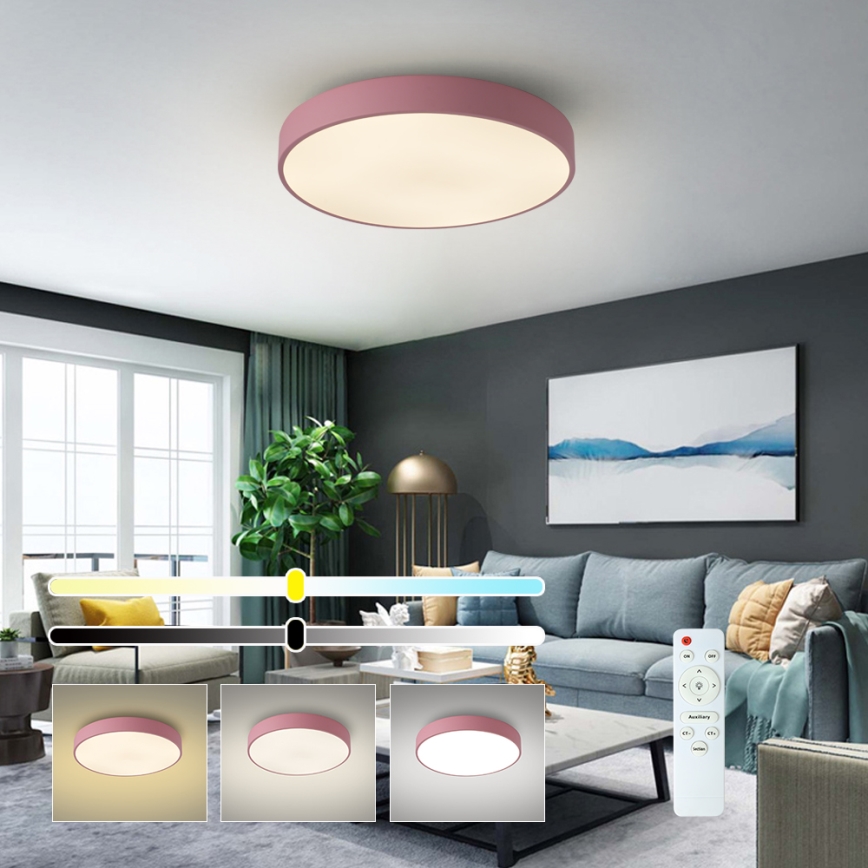 Brilagi - dimmbare LED-Deckenleuchte POOL LED/60W/230V 3000-6000K Ø 50 cm rosa + Fernbedienung