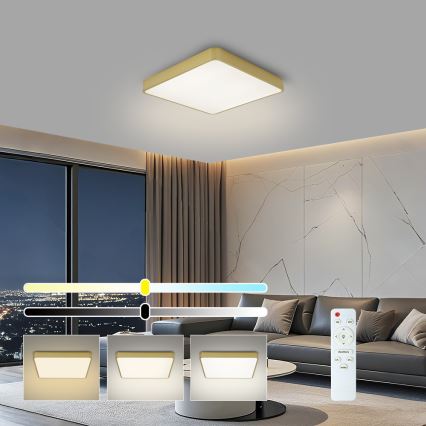 BRILAGI - dimmbare LED-Deckenleuchte POOL SQUARE LED/36W/230V 3000-6000K 40x40 cm goldfarben + mit Fernbedienung