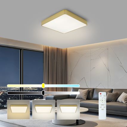 BRILAGI - Dimmbare LED-Deckenleuchte POOL SQUARE LED/48W/230V 3000-6000K 50x50 cm goldfarben + Fernbedienung