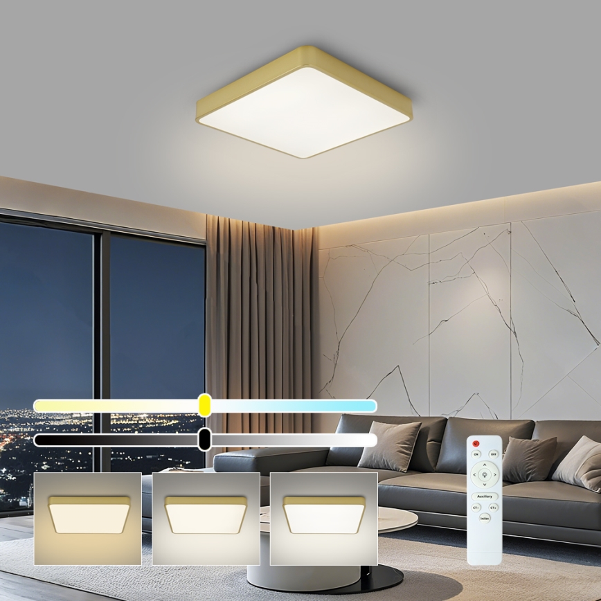 BRILAGI - Dimmbare LED-Deckenleuchte POOL SQUARE LED/48W/230V 3000-6000K 50x50 cm goldfarben + Fernbedienung
