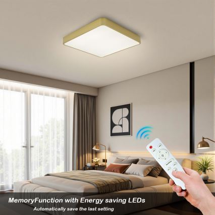 BRILAGI - Dimmbare LED-Deckenleuchte POOL SQUARE LED/48W/230V 3000-6000K 50x50 cm goldfarben + Fernbedienung