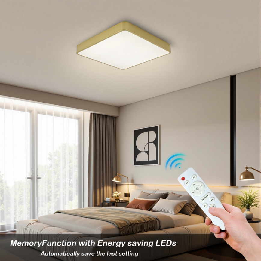 BRILAGI - Dimmbare LED-Deckenleuchte POOL SQUARE LED/48W/230V 3000-6000K 50x50 cm goldfarben + Fernbedienung