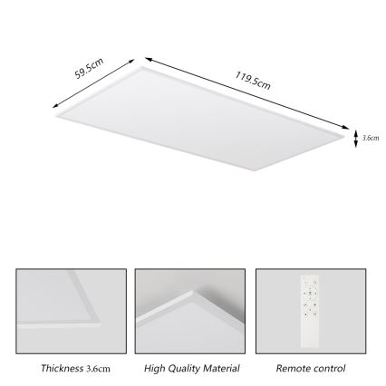 Brilagi - SLIMFRAME dimmbare LED-Deckenleuchte 80W/230V 120x60 cm 3000–6000 K weiß + Fernbedienung