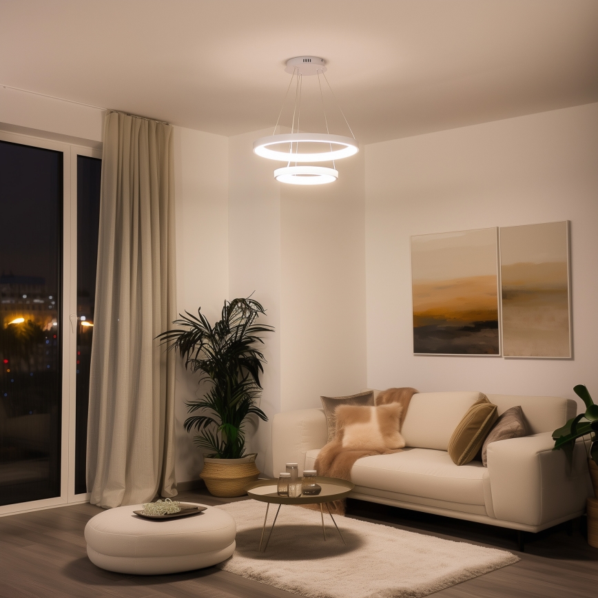 Brilagi - LED-dimmbare Pendelleuchte an Seil FALCON SLIM LED/68W/230V 3000-6500K Ø 50 cm weiß + Fernbedienung
