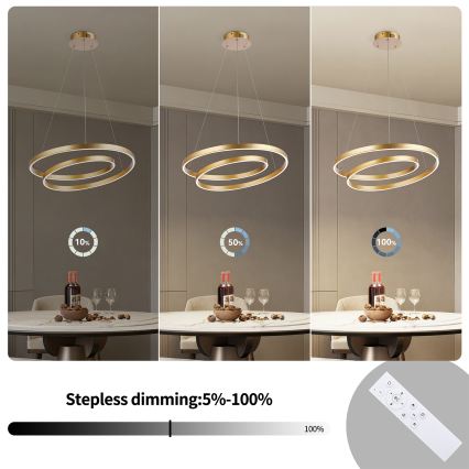 Brilagi - LED-dimmbares Seilpendel TWISTER LED/48W/230V 3000–6000K Ø 50 cm gold + Fernbedienung