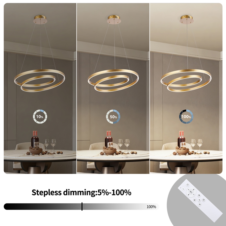 Brilagi - LED-dimmbares Seilpendel TWISTER LED/48W/230V 3000–6000K Ø 50 cm gold + Fernbedienung